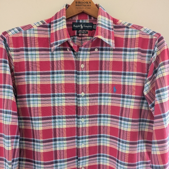 Polo Ralph Lauren Custom Fit Plaid Shirt MEN'S M Button Front Heavy Cotton Pink - Picture 5 of 16